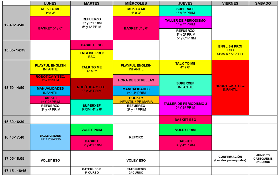 Horario cuadrante 25 26